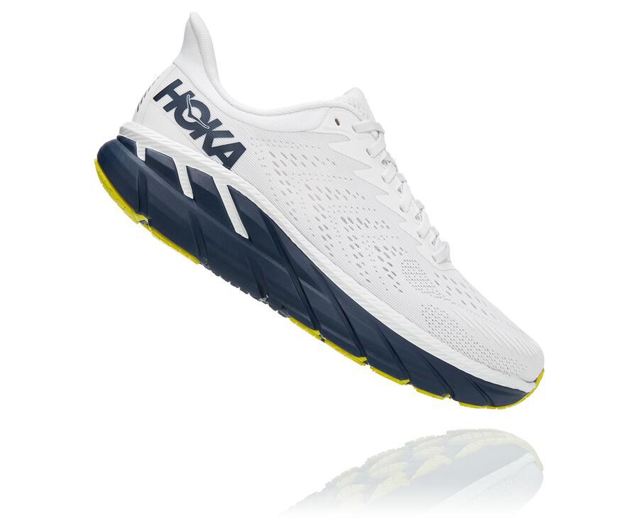 Hoka Australia One One Clifton 7 - Mens Running Shoes White/Black - STPFE-1306